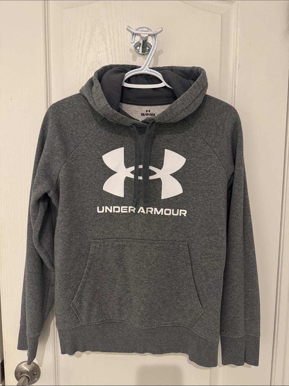 Under Armour Charcoal Gray Pullover Hoodie with White Logo